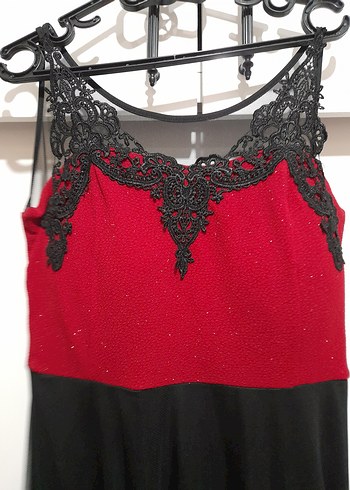 Kırmızı Siyah Drapeli Uzun Goth Abiye - Görsel 2