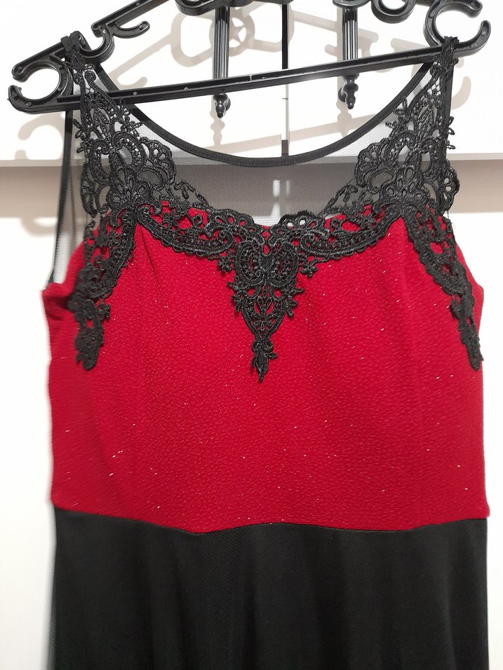 Kırmızı Siyah Drapeli Uzun Goth Abiye - Görsel 2