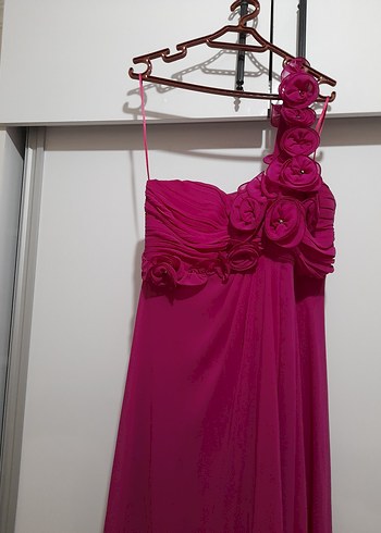 Pembe Straplez Uzun Abiye Elbise - Görsel 4