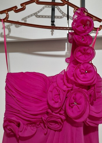 Pembe Straplez Uzun Abiye Elbise - Görsel 3