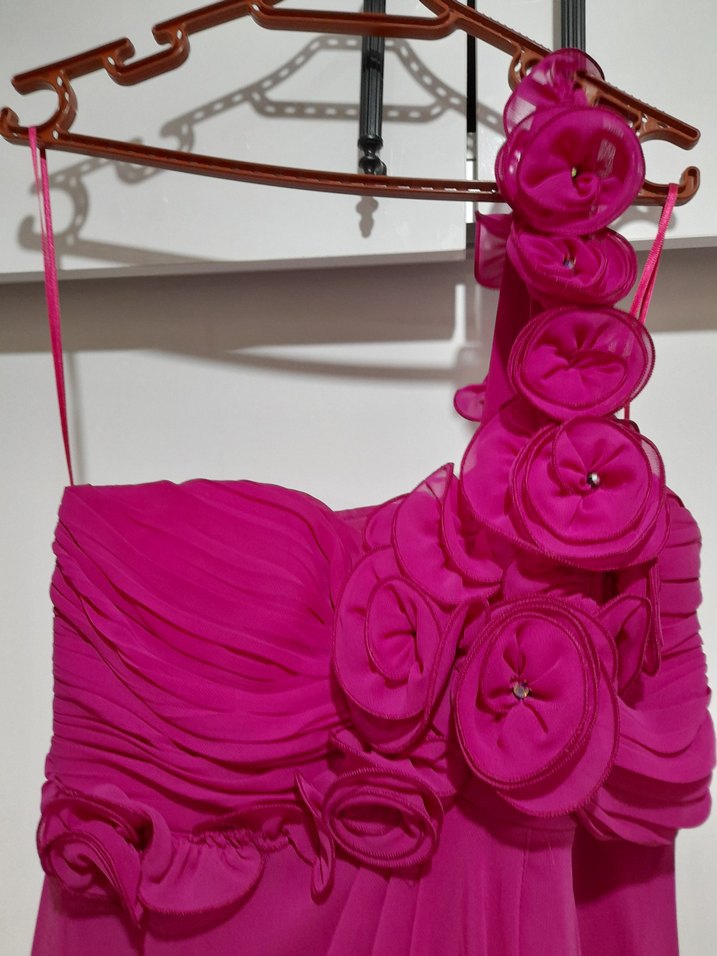 Pembe Straplez Uzun Abiye Elbise - Görsel 3