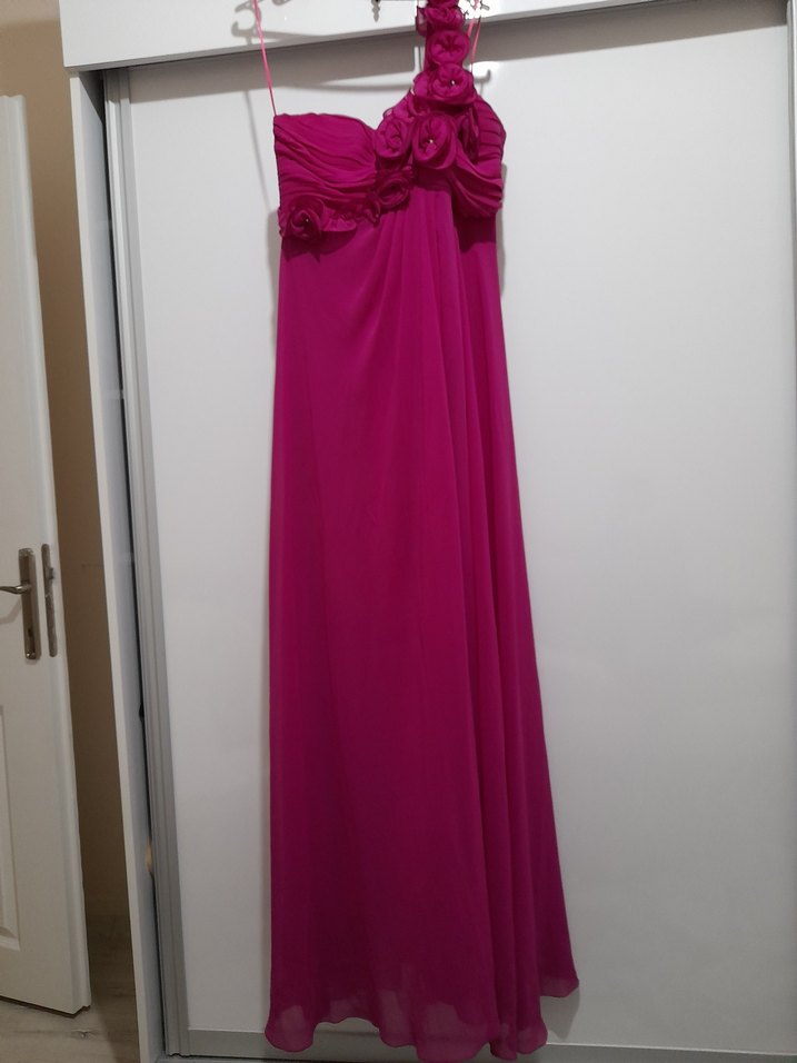 Pembe Straplez Uzun Abiye Elbise - Görsel 2