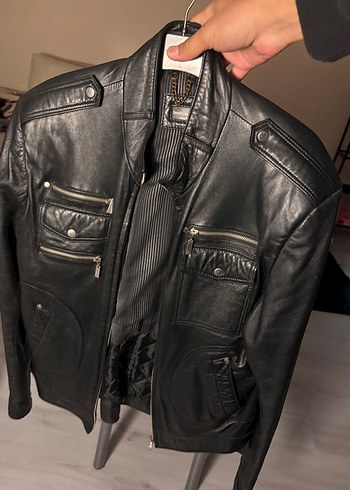 American Vintage Sehir Stiline Siyah Deri Biker Ceket