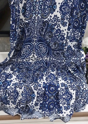 Bohem Lacivert Uzun Desenli Elbise - Görsel 3