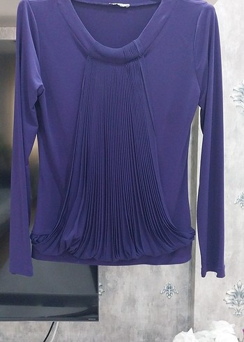 Mor Pilili Uzun Kollu Hamile Bluzu - Görsel 2