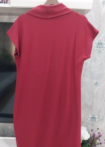 Bordo Midi Drapeli Halter Yaka Elbise - Görsel 3