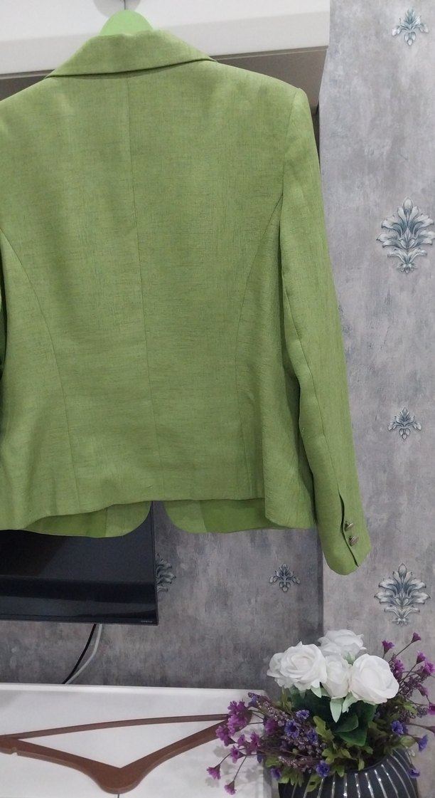 Yeşil Nakışlı Keten Kadın Blazer Ceket - Görsel 4