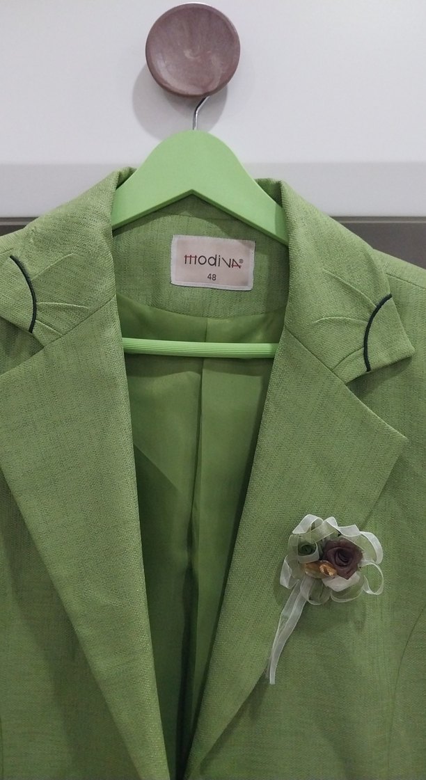 Yeşil Nakışlı Keten Kadın Blazer Ceket - Görsel 2