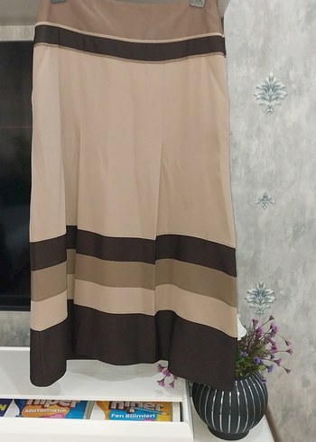 Bej Pilili Uzun Kadın Etek - Görsel 2