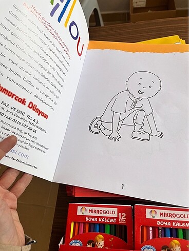  Beden Çocuk 1 adet caillou boyakitabı ve 1 adet 12li kuru boyaseti