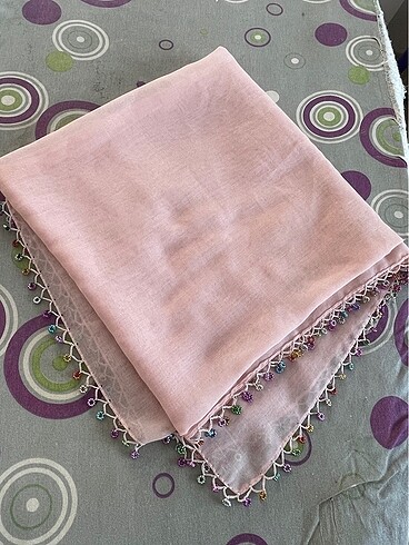 toz pembe pudra boncuk oyalı yazma çember