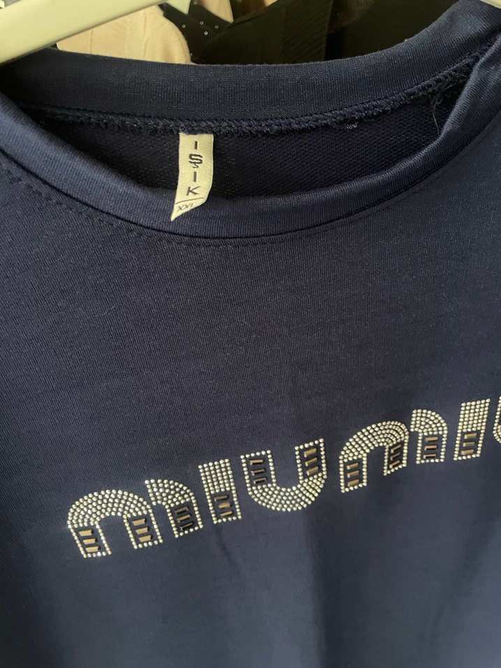 Mavi Payetli Miu Miu Kadın Sweatshirt - Görsel 2