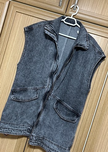 Gri Kadın Denim yelek hiç giyilmedi