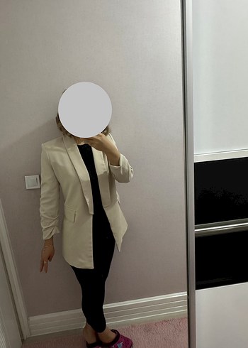 Bej Düğmeli Kadın Blazer Ceket 38 - Görsel 4