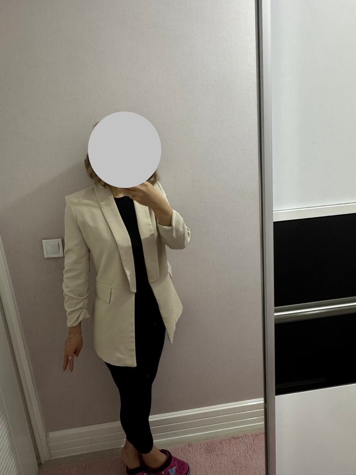 Bej Düğmeli Kadın Blazer Ceket 38 - Görsel 4