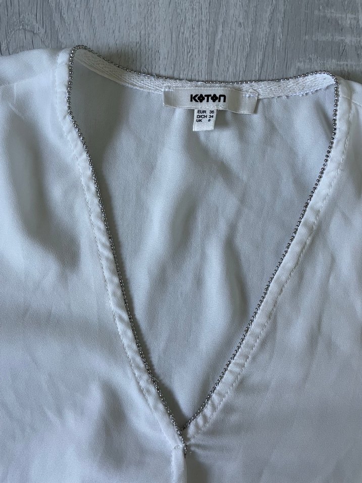 V Yaka Beyaz Kadın Keten Gömlek - Görsel 4
