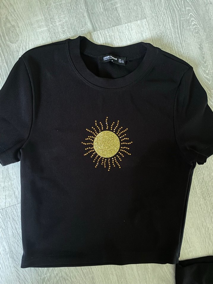 Siyah Mini Kısa Kollu Baskılı Tişört alt takım - Görsel 2