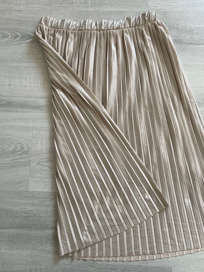 Bej Pilili Midi Kadın Etek - Görsel 2