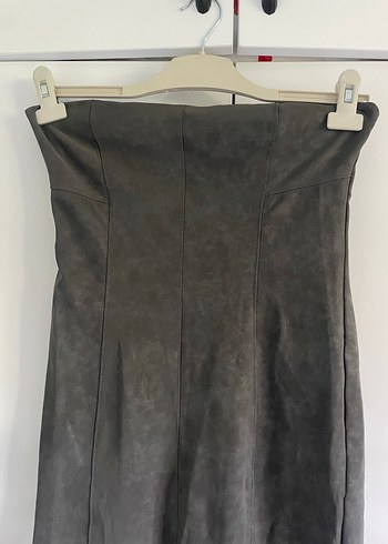 Gri Straplez Uzun Denim Elbise - Görsel 5