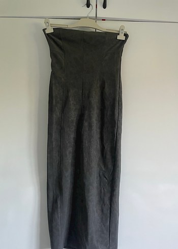 Gri Straplez Uzun Denim Elbise - Görsel 2