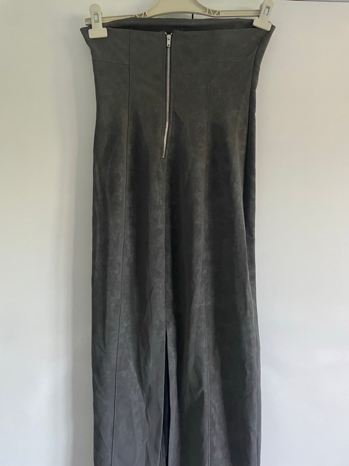 Gri Straplez Uzun Denim Elbise - Görsel 3