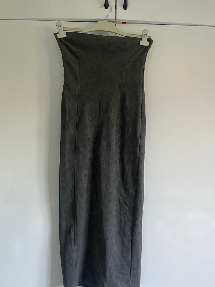 Gri Straplez Uzun Denim Elbise - Görsel 2