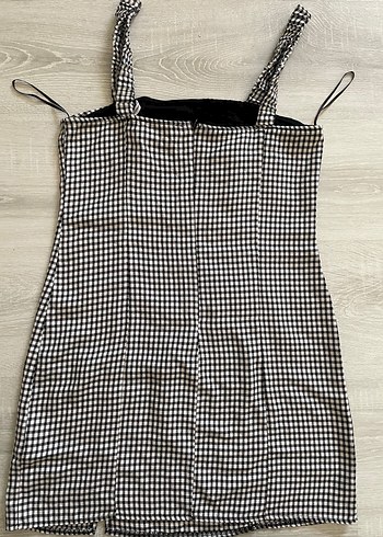 Kareli V Yaka Mini Elbise - Görsel 3