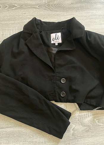 Zincir Detaylı Siyah Crop Blazer - Görsel 5