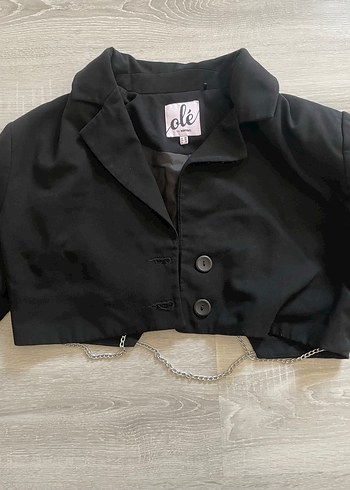 Zincir Detaylı Siyah Crop Blazer - Görsel 4
