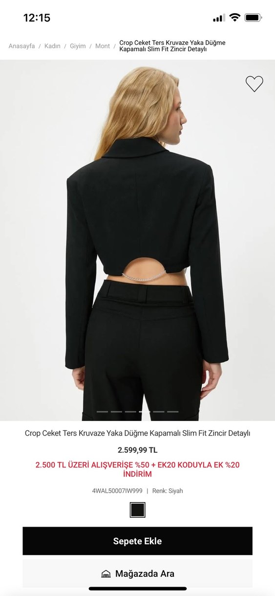 Zincir Detaylı Siyah Crop Blazer - Görsel 2