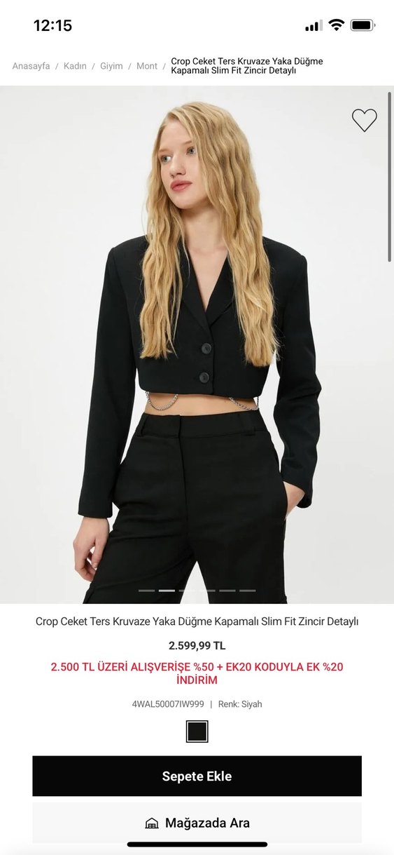 Zincir Detaylı Siyah Crop Blazer - Görsel 3