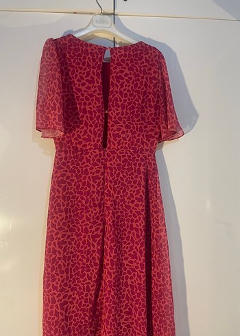 Pembe Leopar Desenli Midi Kalem Elbise - Görsel 3