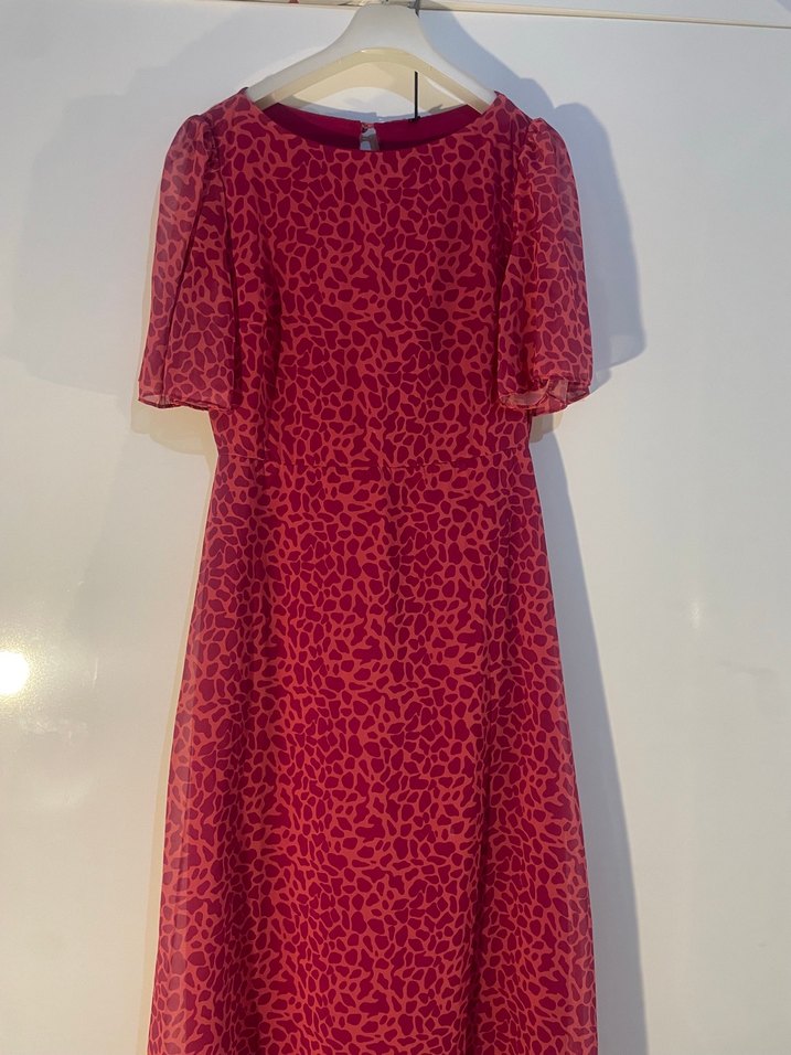 Pembe Leopar Desenli Midi Kalem Elbise - Görsel 5