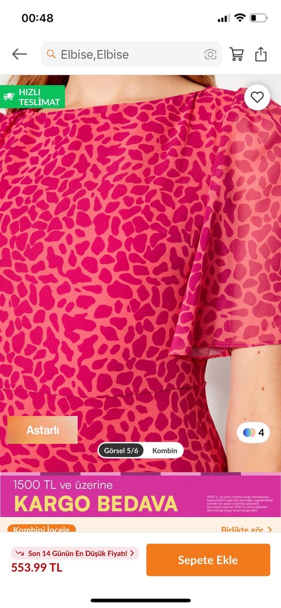 Pembe Leopar Desenli Midi Kalem Elbise - Görsel 2