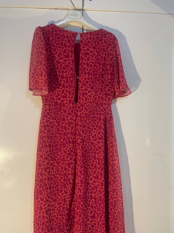 Pembe Leopar Desenli Midi Kalem Elbise - Görsel 3