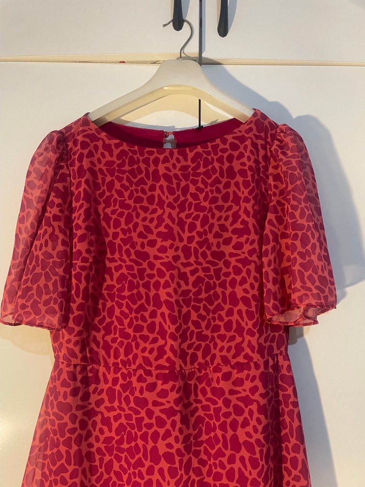 Pembe Leopar Desenli Midi Kalem Elbise - Görsel 4