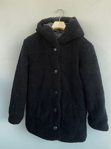 12-13 Yaş Beden Siyah Teddy Peluş Mont Kaban