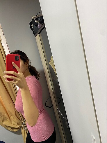 Pembe simli üst giyim bluz