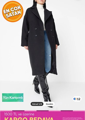 Yün Karışımlı Siyah Kaban