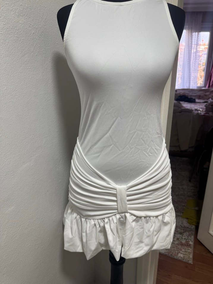 Beyaz Mini Sandy Elbise - Görsel 3