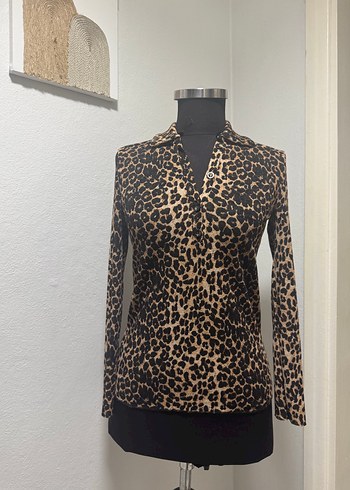 Kahverengi Leopar Desenli Kadın Bluz - Görsel 2