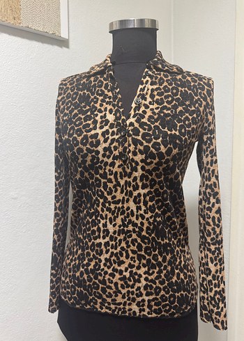 Kahverengi Leopar Desenli Kadın Bluz - Görsel 3