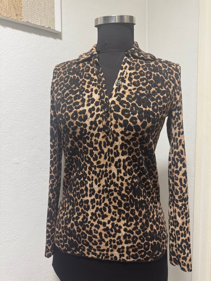 Kahverengi Leopar Desenli Kadın Bluz - Görsel 3