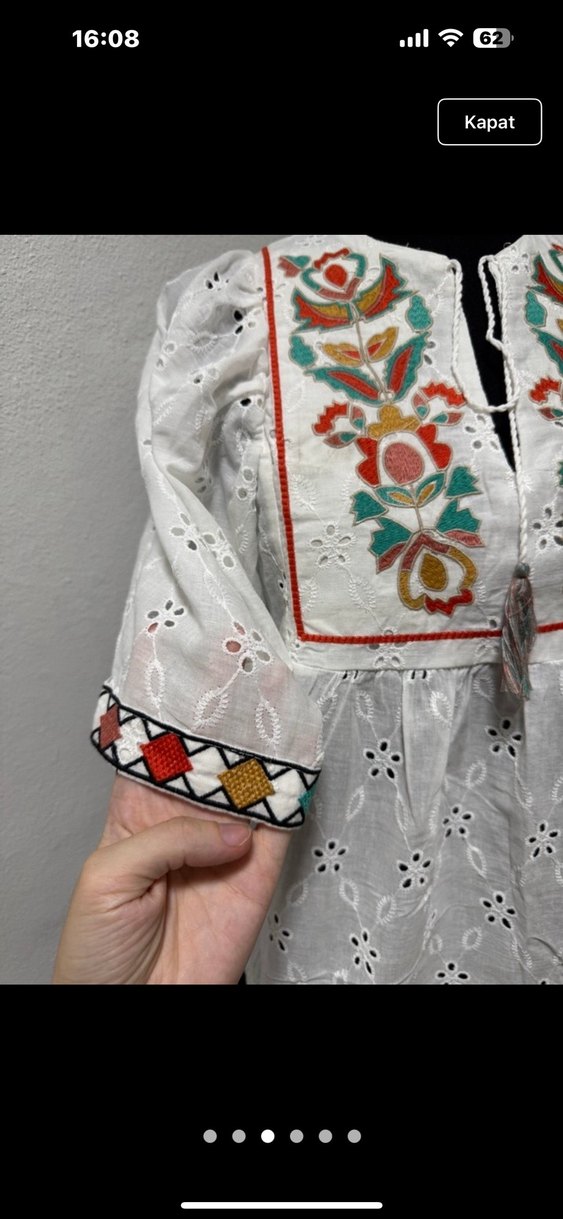 Nakışlı Bohem Mini V Yaka Bluz - Görsel 2