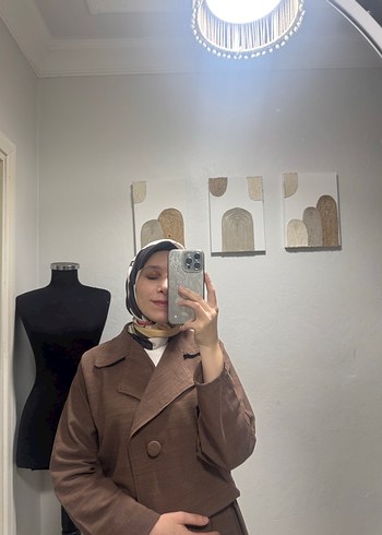 Tesettür Kahverengi Uzun Kadın Takım Elbise - Görsel 4