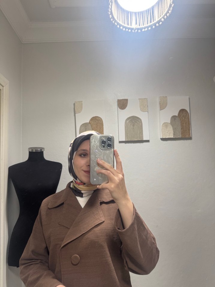 Tesettür Kahverengi Uzun Kadın Takım Elbise - Görsel 5