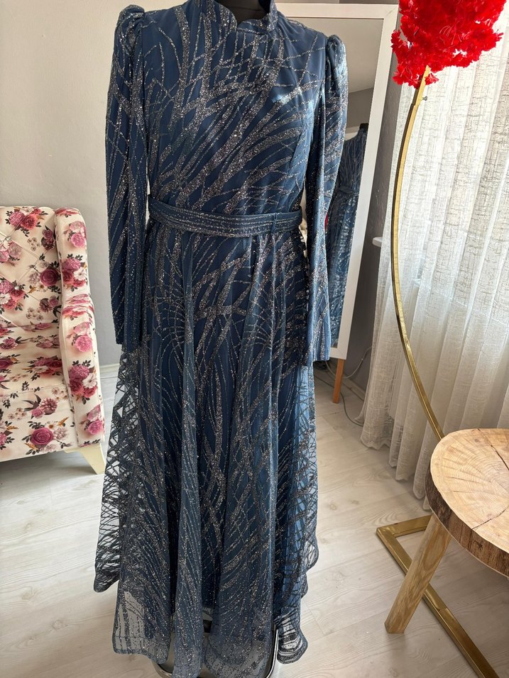 Satılık 
Uzun Kol İşlemeli mavi  Bohem Elbise - Görsel 2