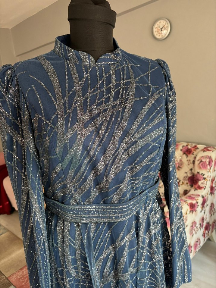 Satılık 
Uzun Kol İşlemeli mavi  Bohem Elbise - Görsel 5