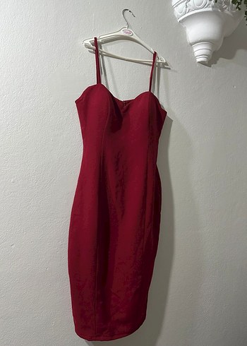 Bordo Straplez Midi Elbise