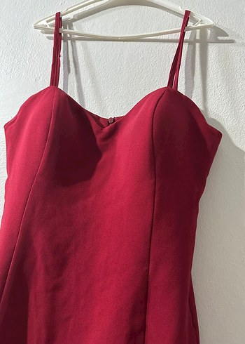 Diğer Bordo Straplez Midi Elbise